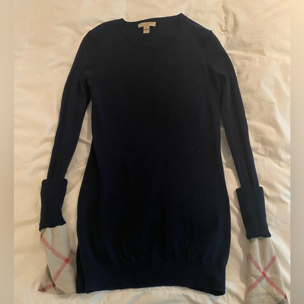 Burberry Dark Blue Sweater with Plaid Accents